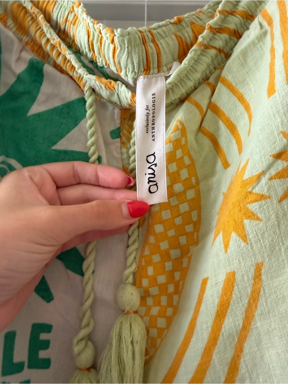Anthropologie Two-Tone Green and Yellow Graphic Wide-Leg Pants size medium - Picture 4 of 6